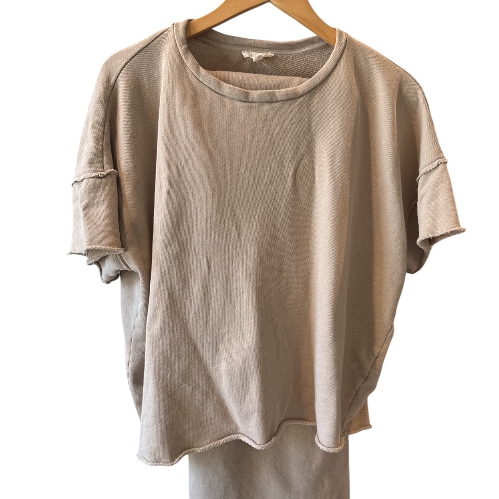 Eileen Fisher 100% Organic Cotton Boxy Tee Large & Skirt W/Slit Medium Set Tan